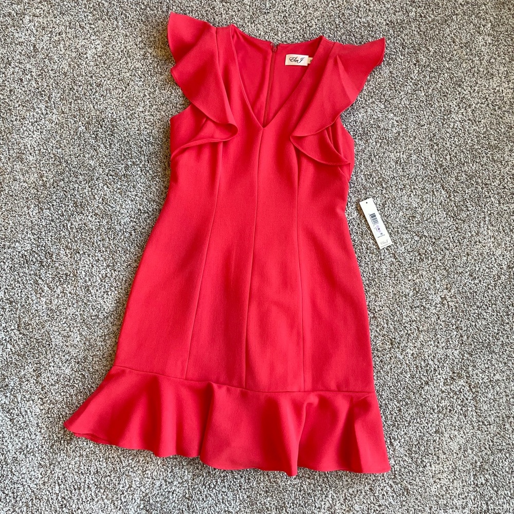 ELIZA J FLOUNCE HEM RUFFAL CORAL DRESS